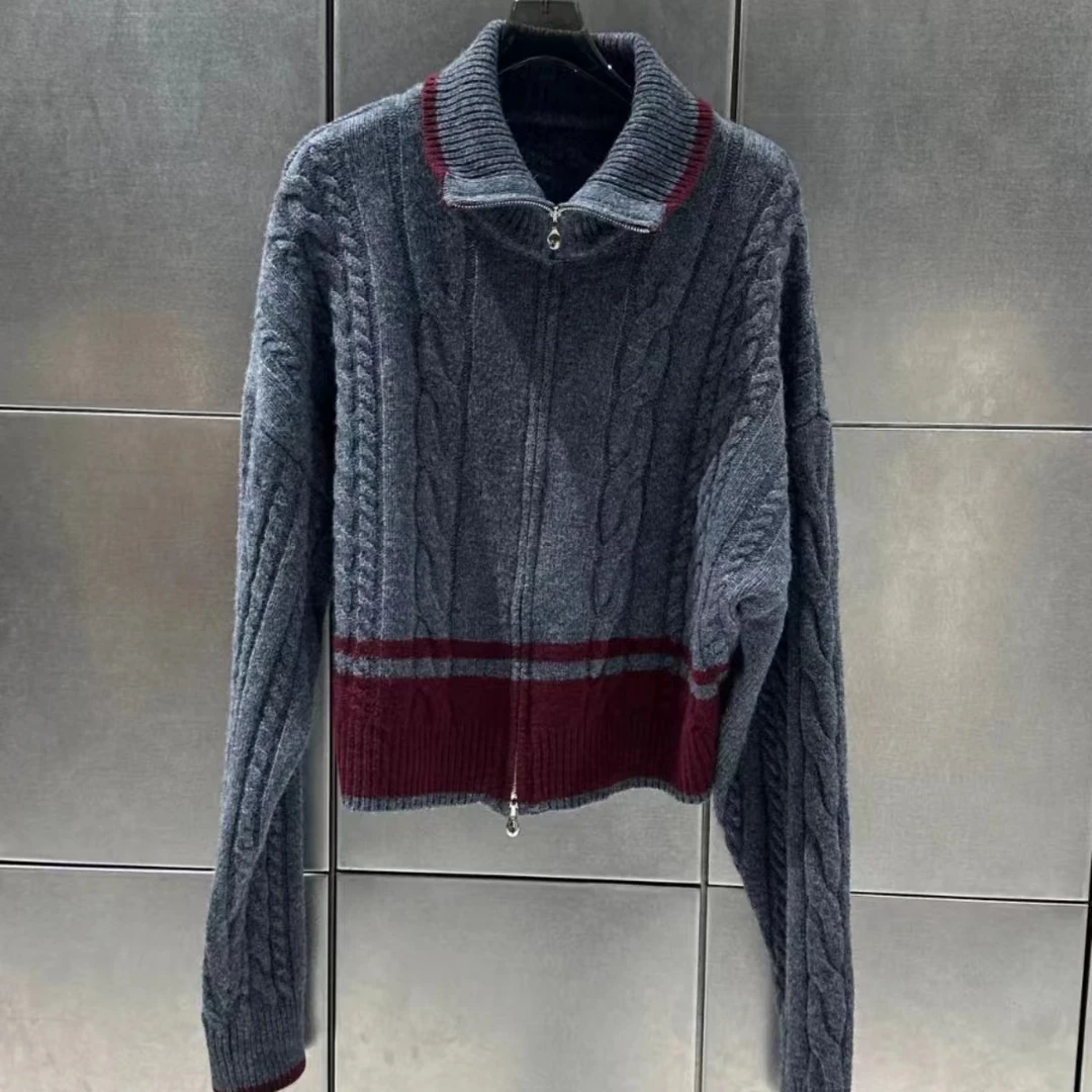 【柏卉服饰】两色拉链羊毛开衫