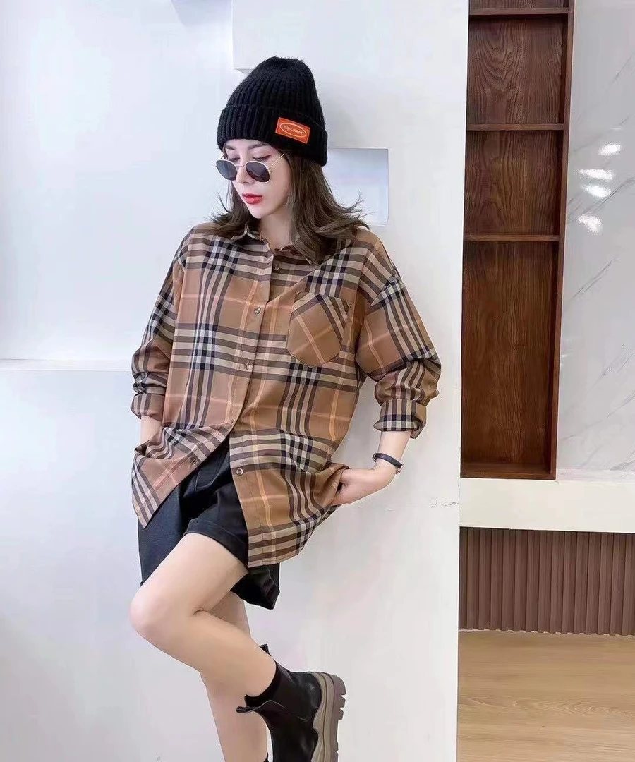 2025年秋款衬衫女格子宽松休闲韩版长袖气质款时尚格纹显瘦衬衫