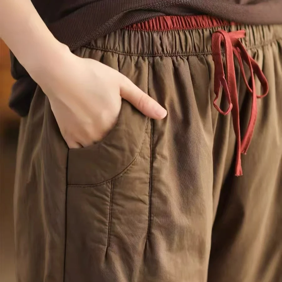 2024年秋冬棉裤女宽松休闲夹棉加厚保暖学院风拼色棉裤长裤显瘦