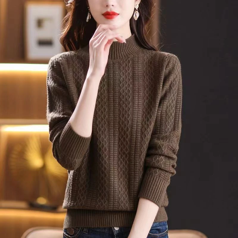 2024新款新款羊绒半高领针织秋冬加厚宽松大码百搭毛衣打底衫女