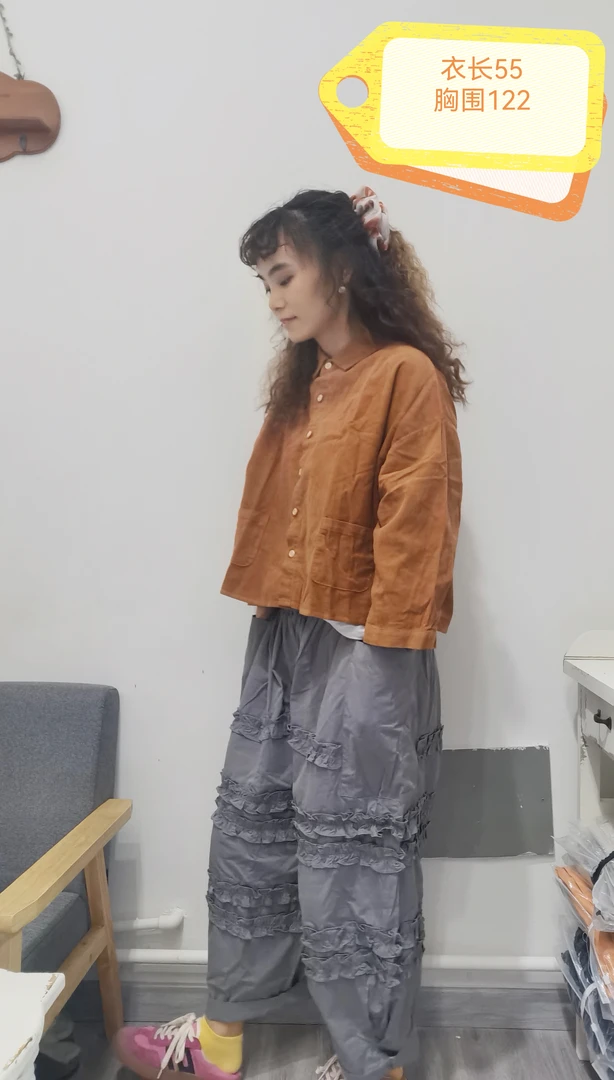 韩系春秋八分袖灯芯绒衬衣