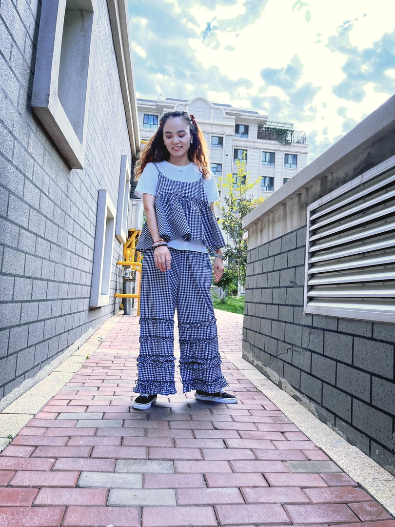 黑白格百搭叠穿休闲吊带