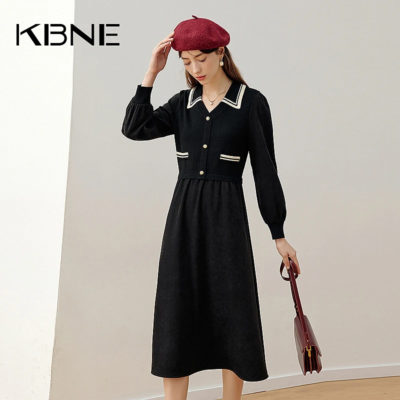 KBNE裙子女款爆款2024新款轻奢小众高级感女装黑色复古收腰连衣裙