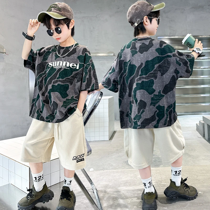 童装2025夏季新品儿童迷彩短袖T恤男女童潮范半袖TYY23113TX