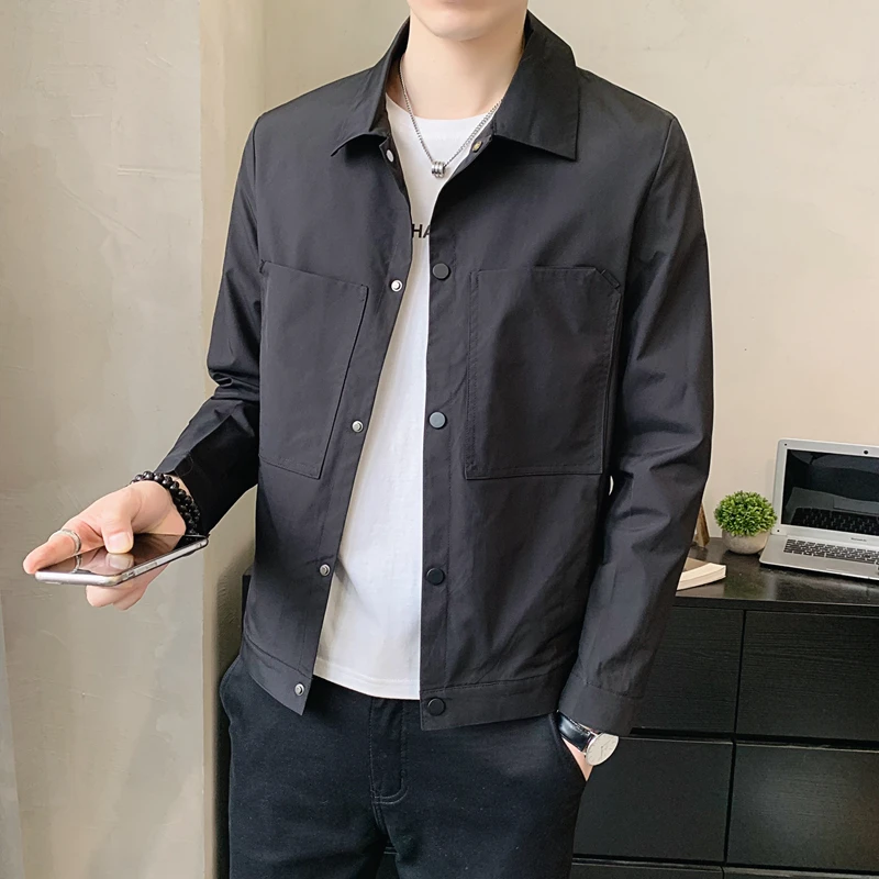 2024男士时尚新款韩版翻领休闲百搭修身潮流夹克春秋季潮流外套男
