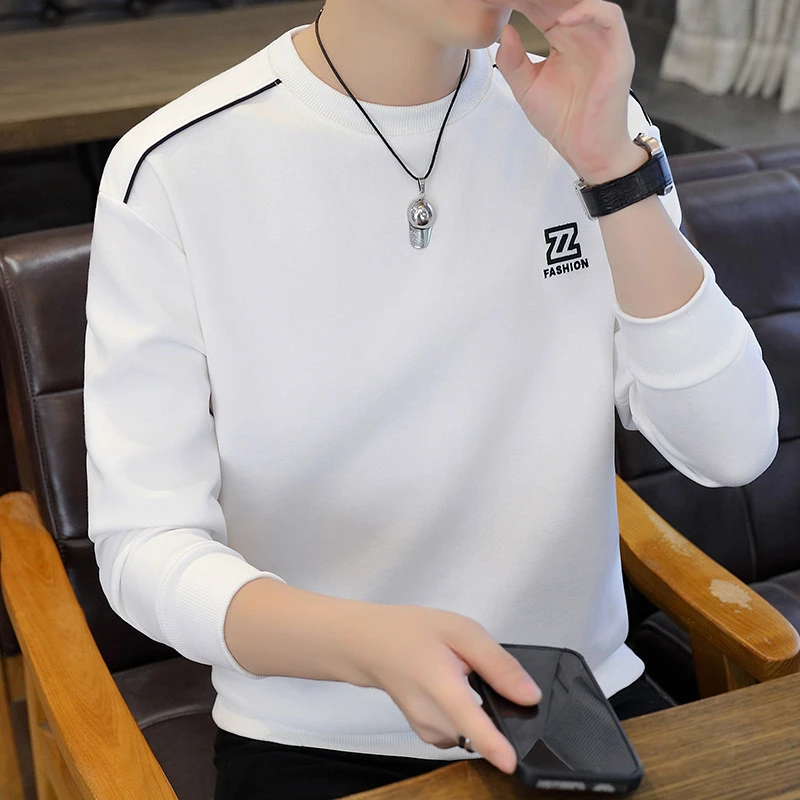 2024秋季新款绣花韩版男士宽松圆领套头纯色时尚潮流百搭长袖卫衣