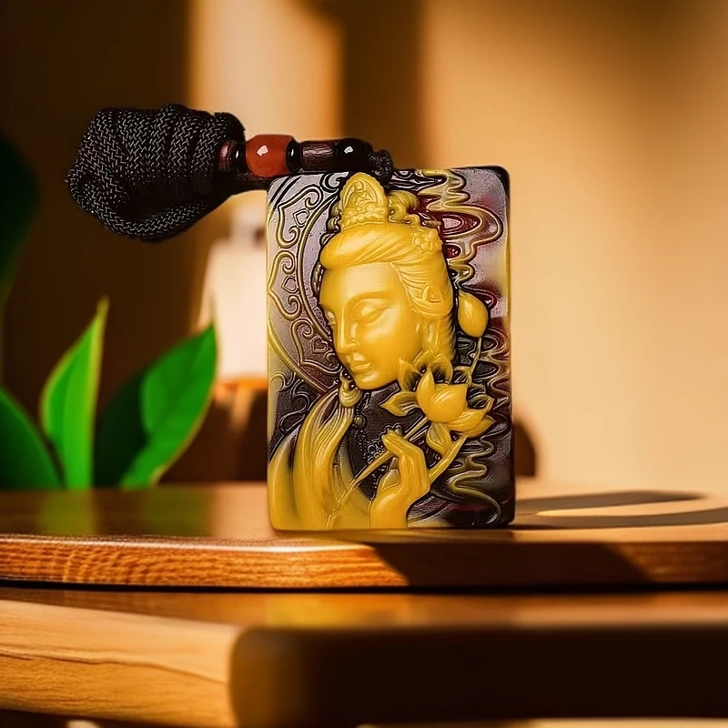 《新人福利》特色手工艺龙泉香黄色方形侧脸观音美女吊牌