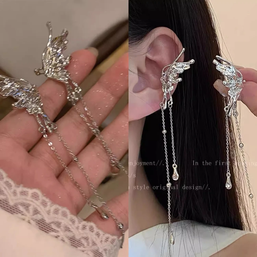 合金耳饰 c-1416精灵蝴蝶流苏耳夹女ins潮天使之翼无耳洞耳骨夹女
