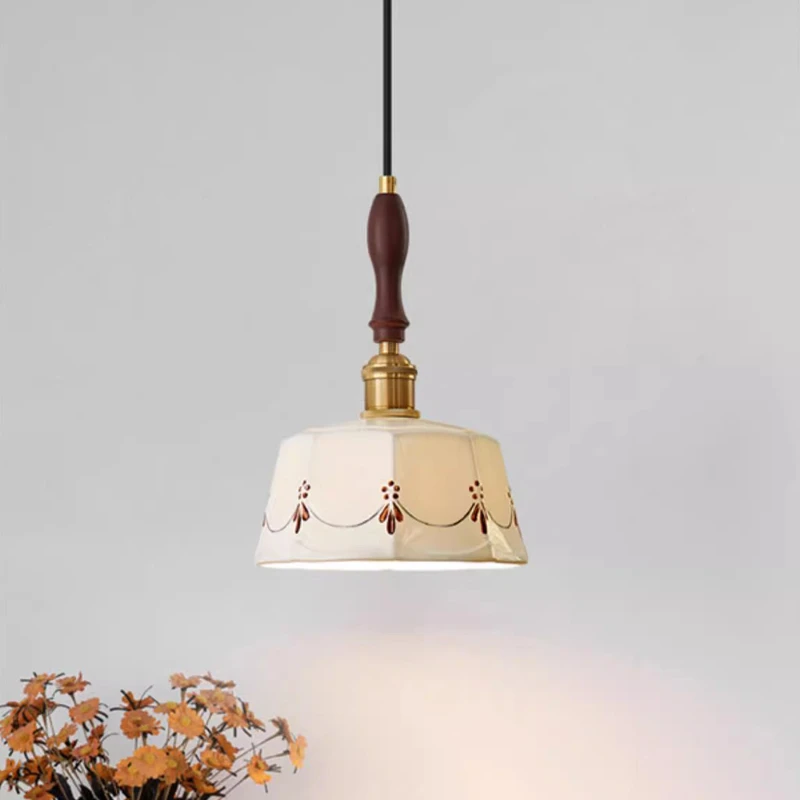 新中式吊灯美式复古餐厅灯陶瓷卧室床头小吊灯长条3头吧台饭厅灯
