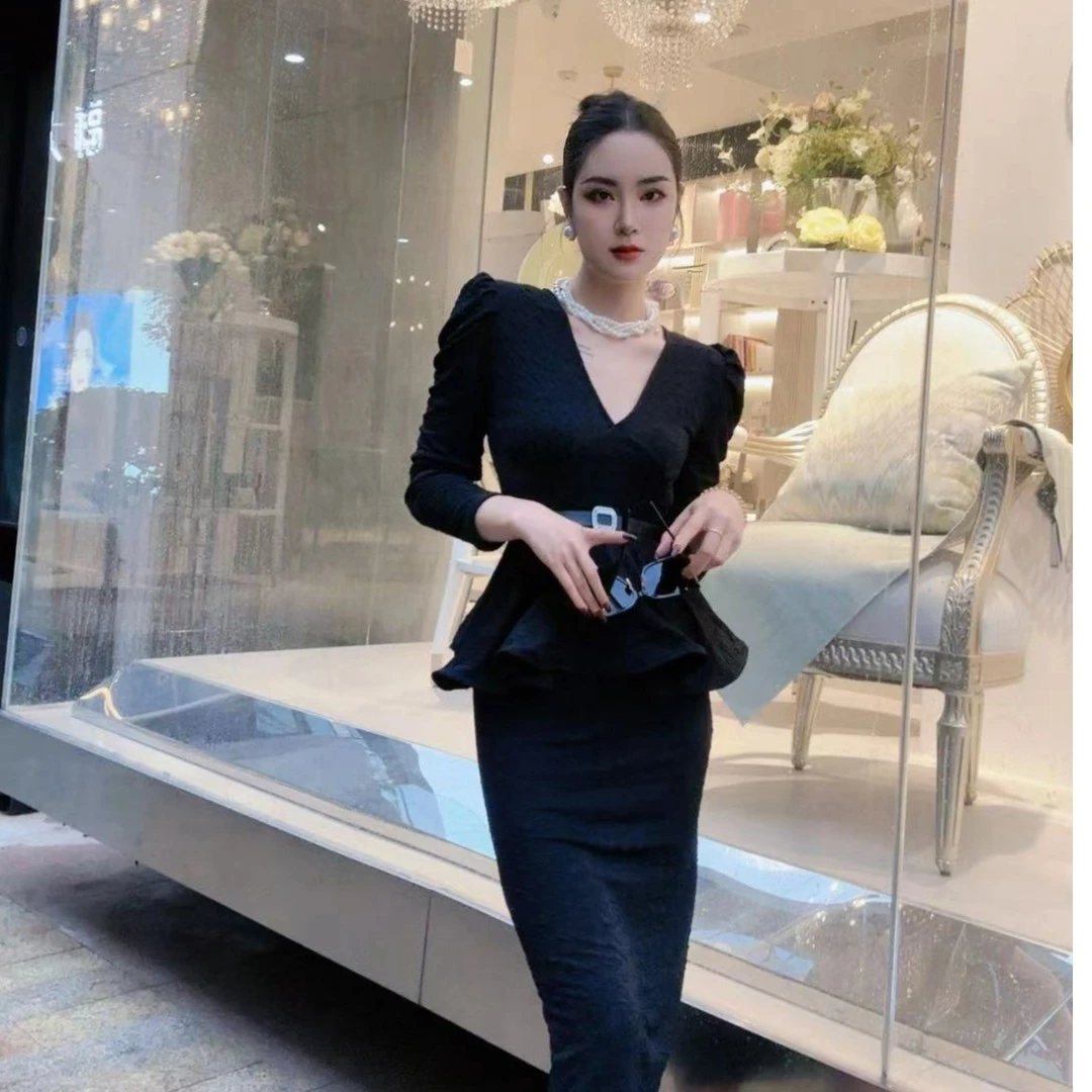 新款名媛女神连衣裙遮肉遮胯荷叶边气质茶歇小香风轻奢假两件