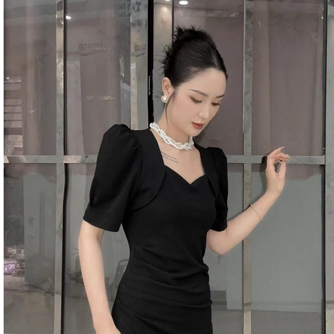 夏季气质名媛女神自制款连衣裙通勤高品质优雅后开叉高级纯色长裙