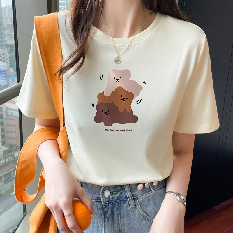 2025新款小清新纯棉短袖t恤女夏季百搭宽松体恤衫显瘦圆领上衣D27