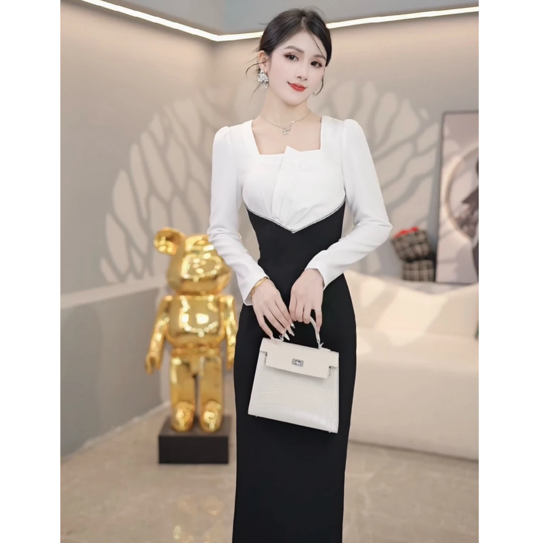 【可】秋季轻奢法式名媛长袖显瘦气质小众修身赫本风优雅连衣裙2651