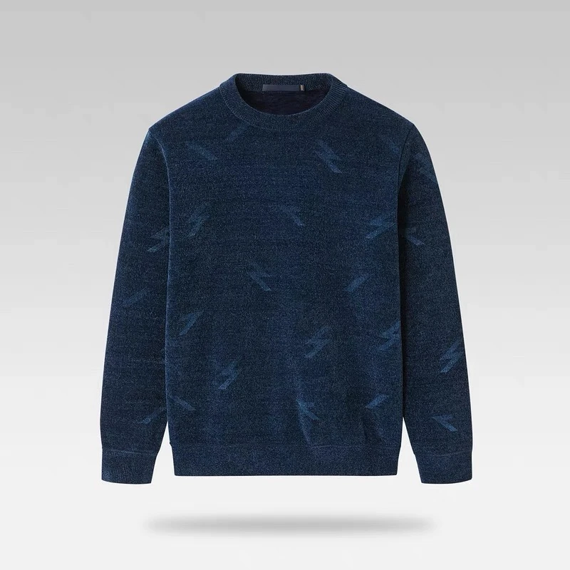 H-雪尼尔绒长袖针织衫冬季新款内里加绒毛衣男