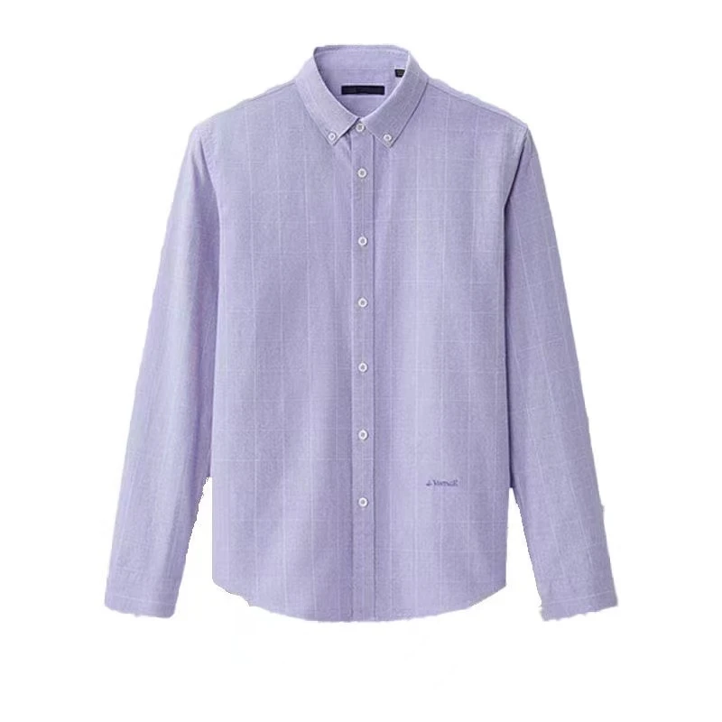 H-男士纯色休闲刺绣长袖衬衫磨毛商务打底衬衣