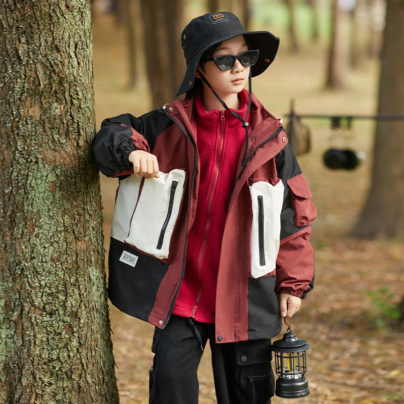 装秋冬新品加厚夹棉冲锋衣男童中大童三合一防水保暖潮范超帅