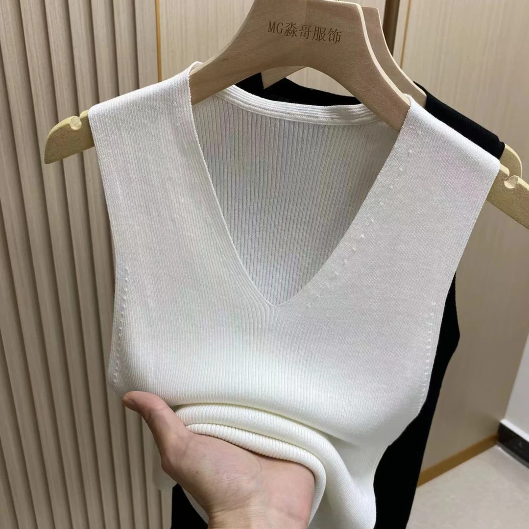 已开价/桑蚕丝背心无袖毛衣针织衫V领薄款上衣打底夏季女装短袖