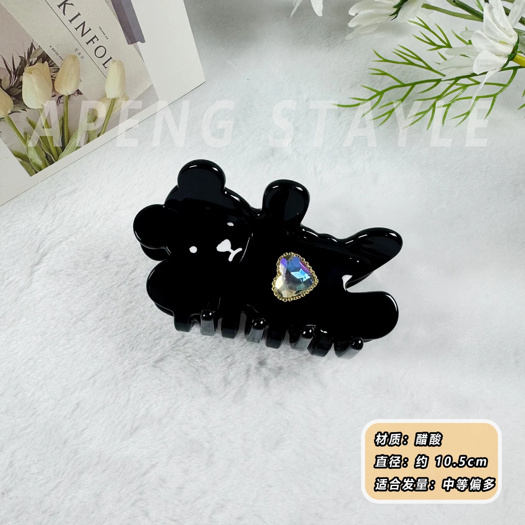 2208网红新品ins风可爱小熊醋酸发夹爱心点钻抓夹鲨鱼夹女发饰