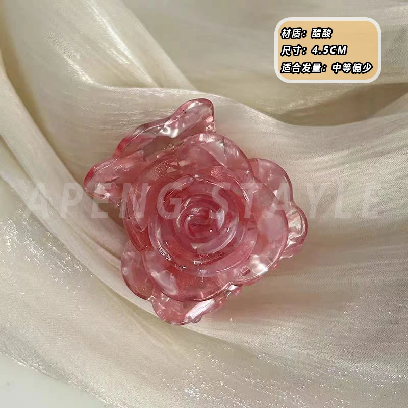 韩国醋酸温柔碎花粉花朵抓夹气质法系头饰高级感后脑勺发夹1749