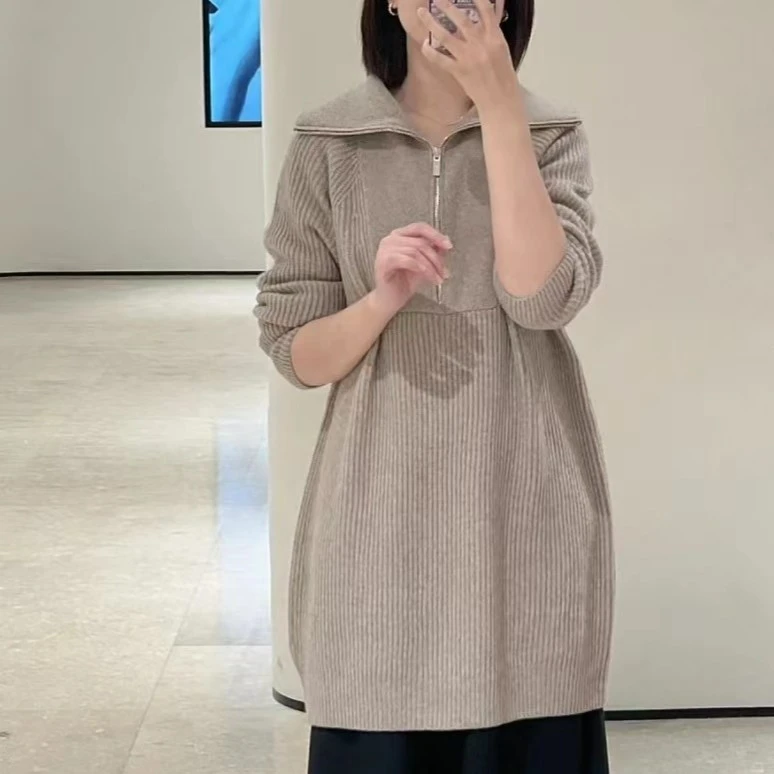 【小禾—自然之道】康赛妮Aurora拉链长款纯山羊绒原生态本色时尚翻
