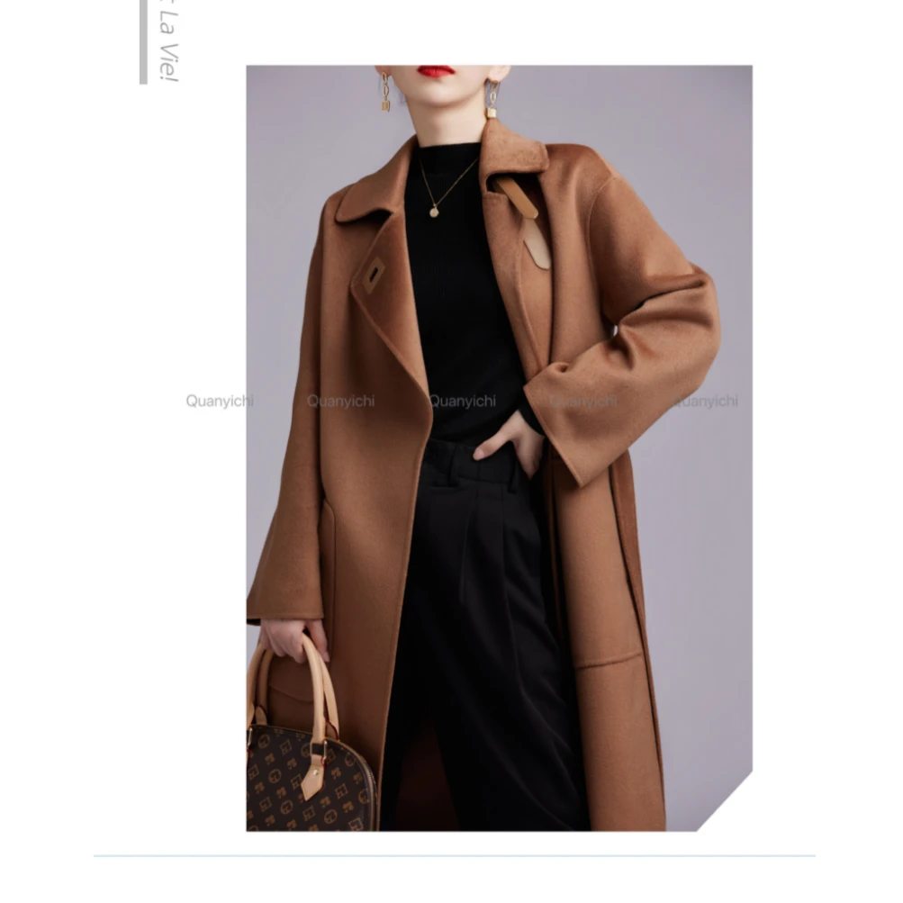 【西藏绒138—爱玛S】高奢极细双面小山羊绒皮扣双排扣纯羊绒大衣