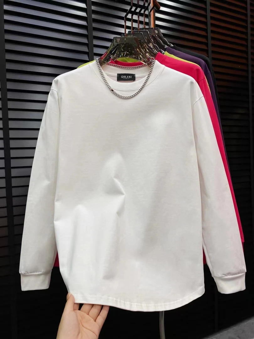 （LL）秋冬新款轻奢纯棉潮百搭时尚休闲流棉加厚纯色圆领长袖T恤...