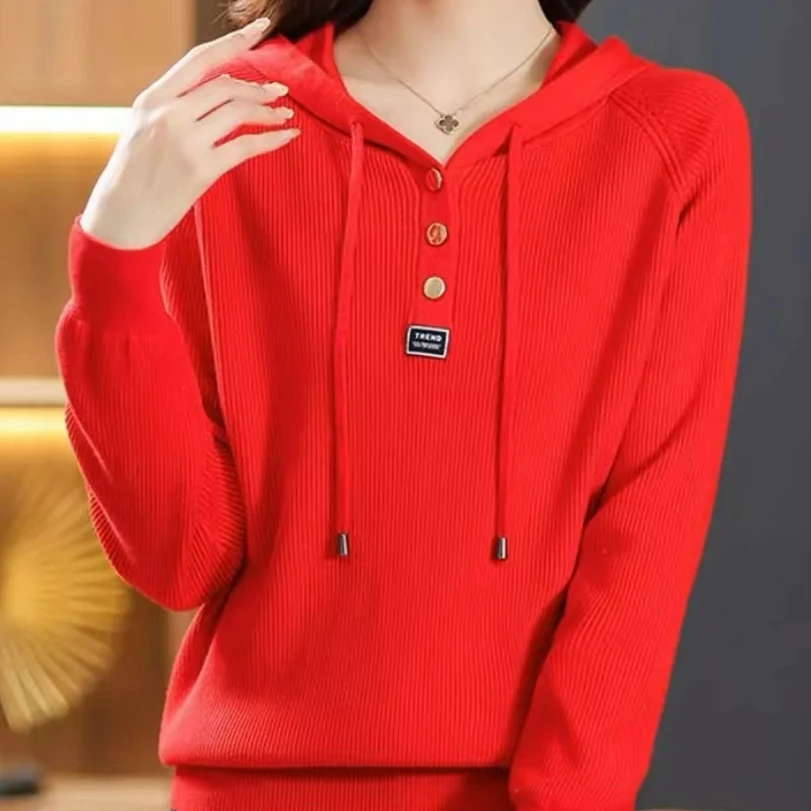 芳芳惊喜针织时尚休闲帽衫带帽套头上衣毛衣时尚休闲连帽帽衫带帽