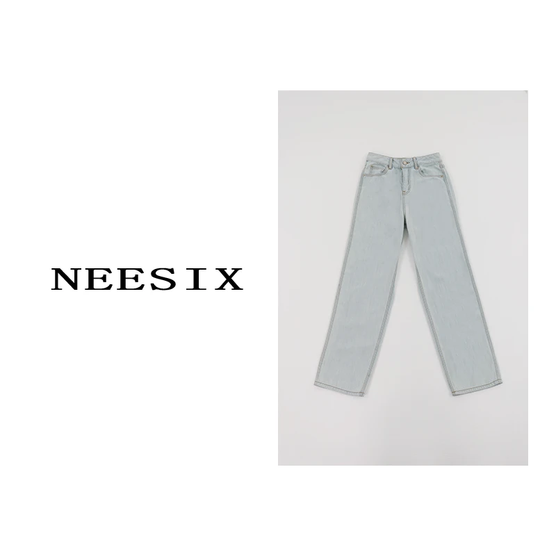 NEESIX  月光蓝休闲减龄浅色直筒牛仔裤  K012#