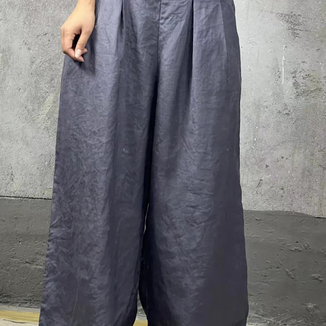 SX  亚麻高腰阔腿裤女显瘦透气休闲长裤（裤长105 腰围72-100）