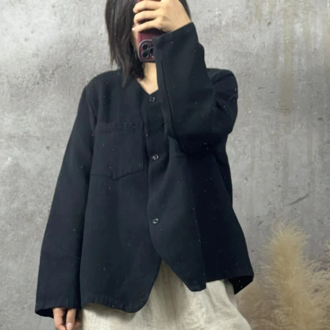 HH 0093 长袖麻棉三粒扣复古文艺外套（胸围120衣长65）