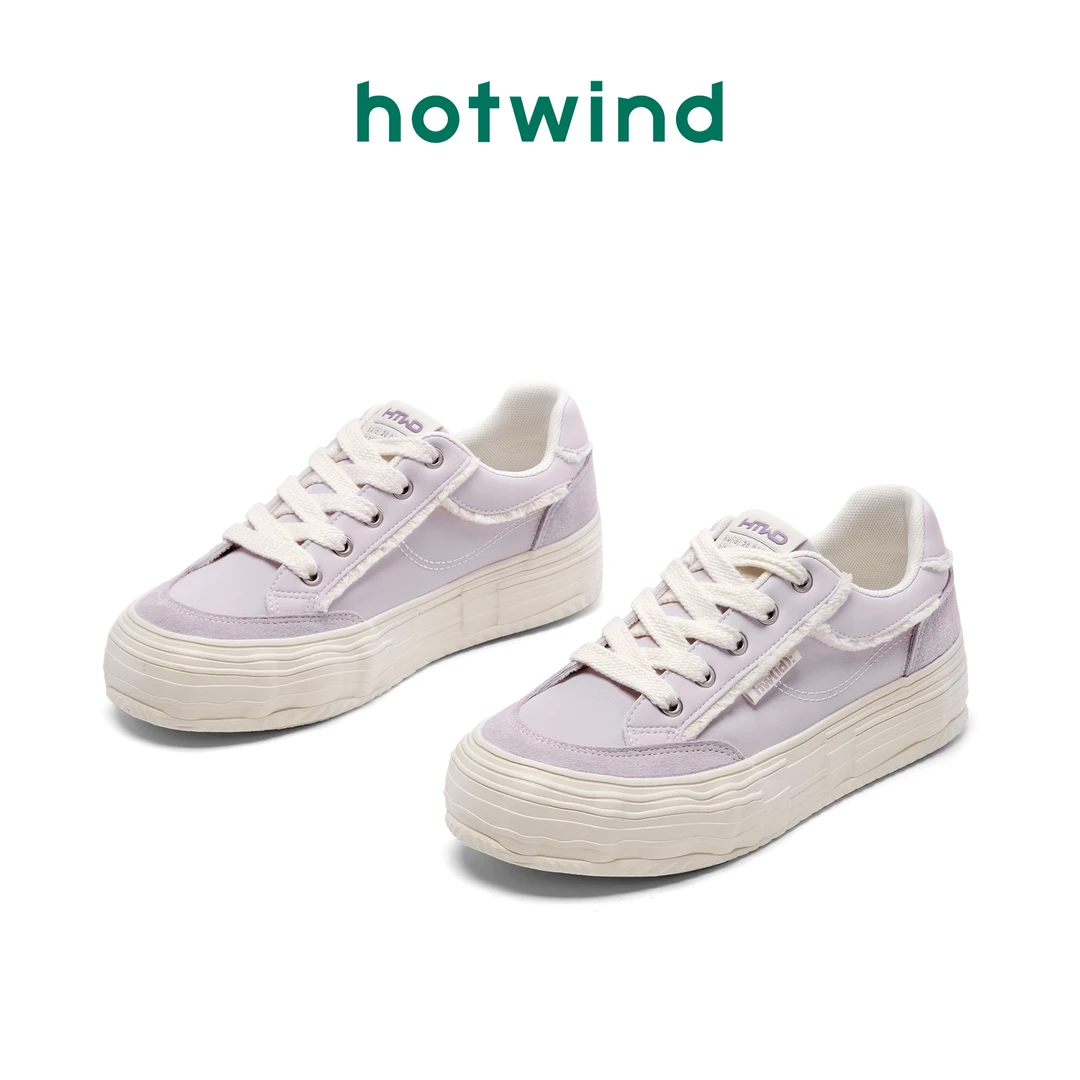 Hotwind/热风女鞋2024春季新款增高厚底休闲百搭低帮透气板鞋