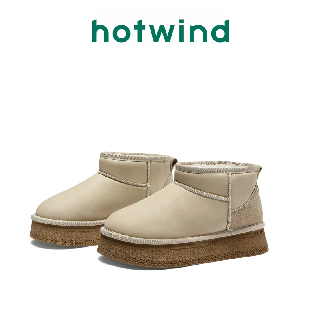 Hotwind/热风2025新款暖暖靴加绒百搭厚底短筒雪地靴小众潮流靴
