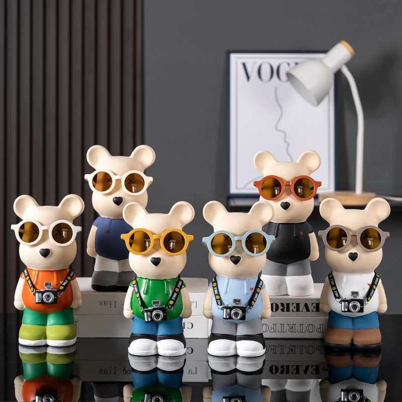 大号28cm墨镜熊戴墨镜相机旅行熊潮玩暴力熊客厅玄关酒柜书房摆件