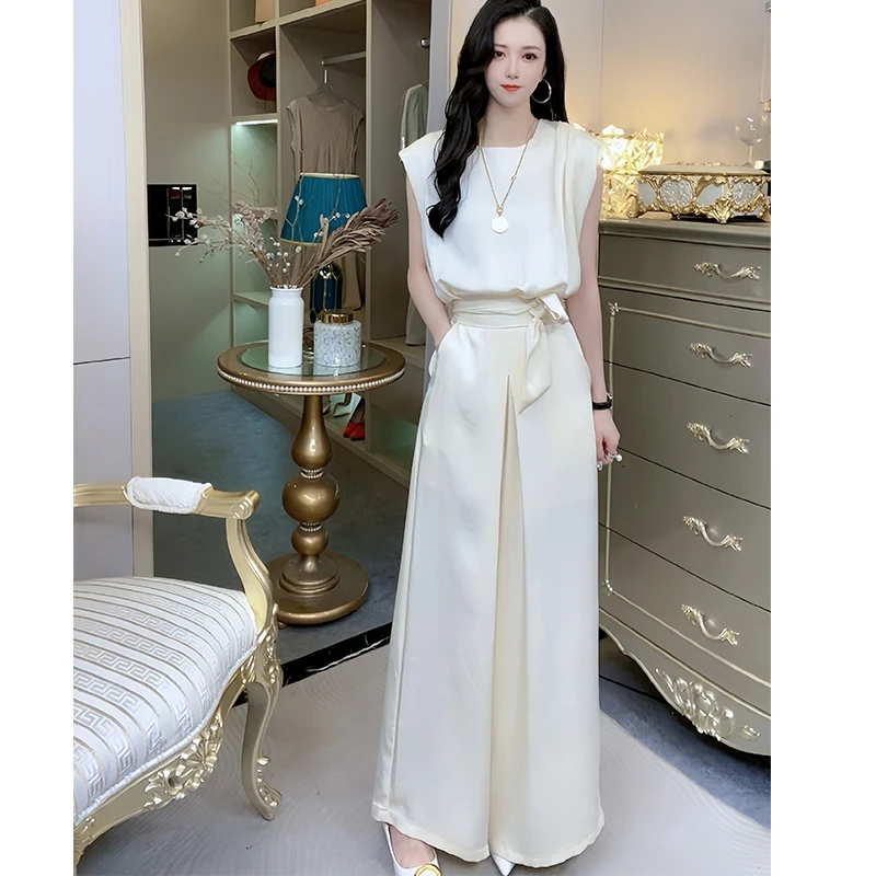 坎肩上衣套装高级感宽松阔腿裤两件套S-XL