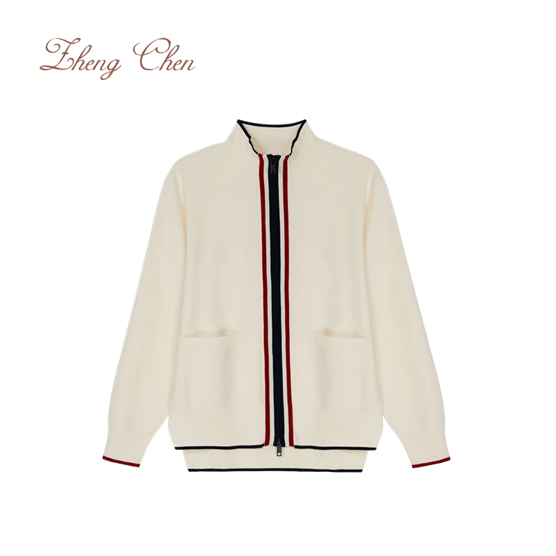 福利100美利奴羊毛三色条纹拼接针织开衫 Y-M69117