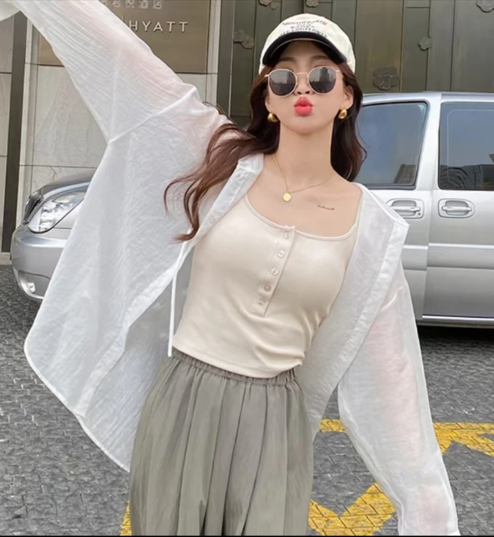 通勤设计感纽扣吊带背心女带胸垫外穿修身显瘦百搭打底健身上衣女