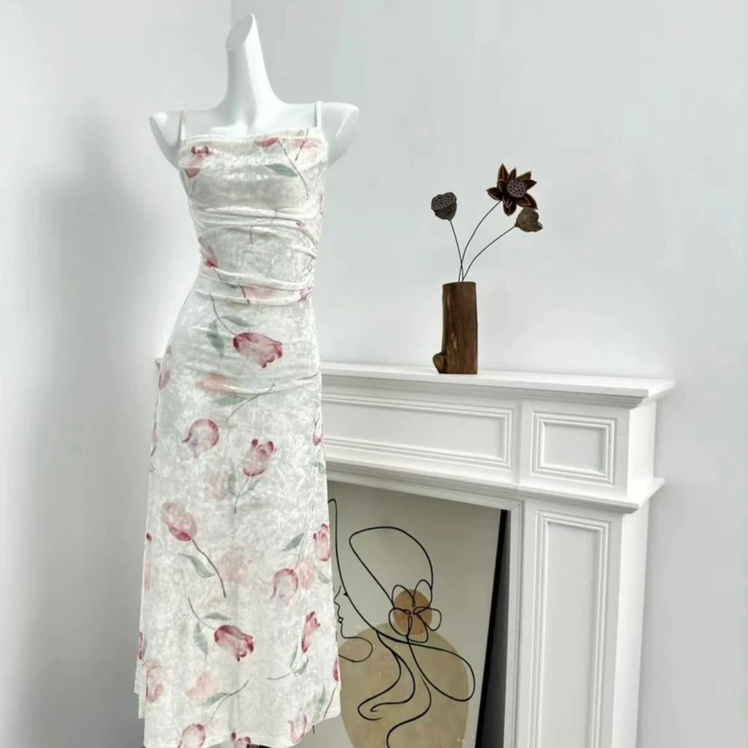 少女吊带连衣裙碎花气质显瘦甜美