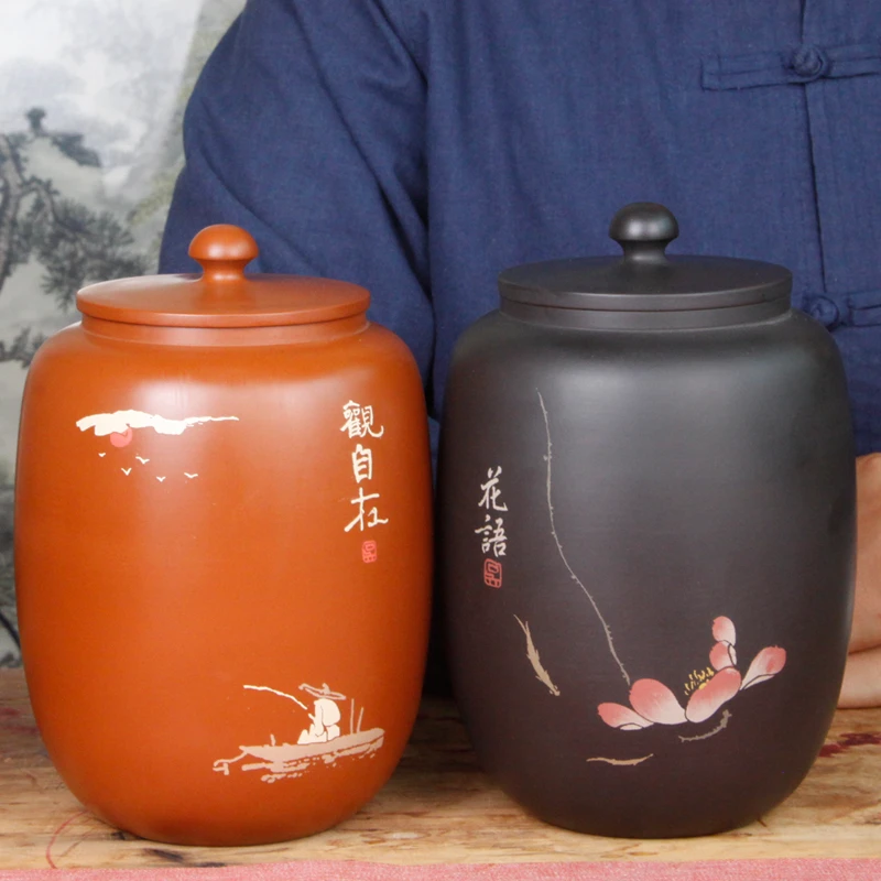 云南建水紫陶茶叶罐 普洱茶 储茶罐 散茶罐 小号 彩填复烧纯手工