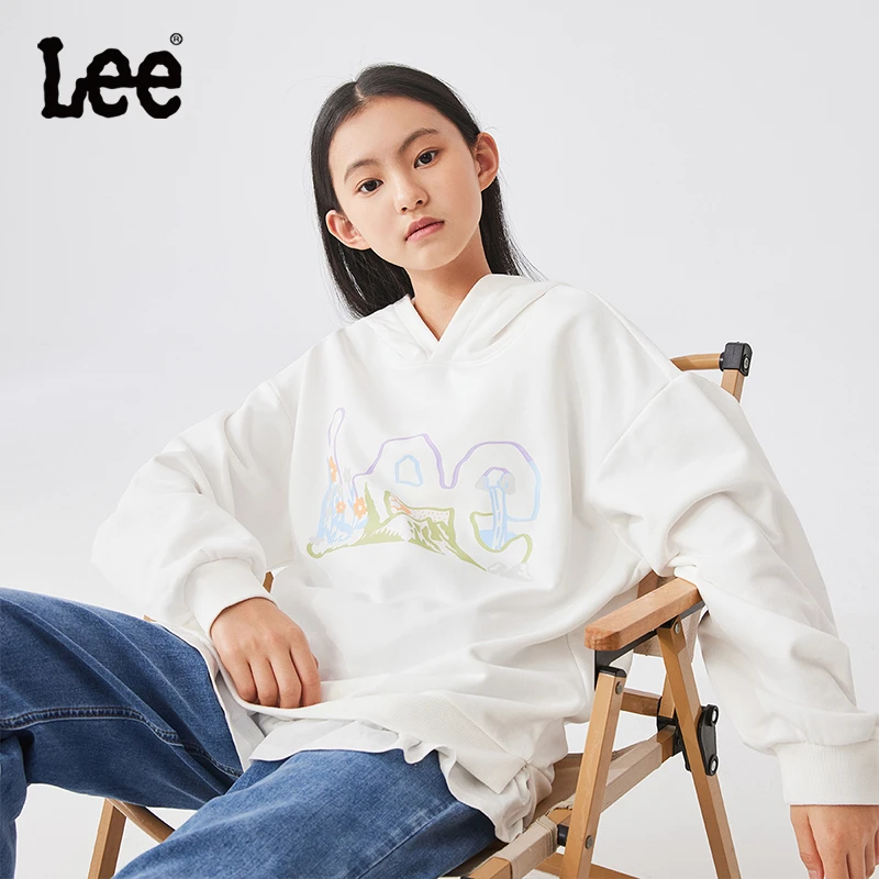 Lee连帽卫衣春季龙年新款女童女孩可爱简约儿童假两件上衣