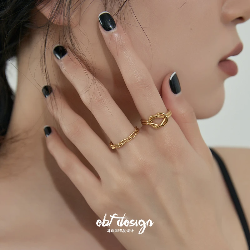 EBFWIND 铜合金戒指 【井里编织】金属打结编织高级ins戒指叠戴指环