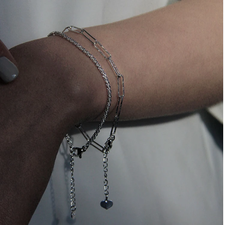 EBFWIND 铜合金手链 【波光粼粼】镂空极简银色不规则手链