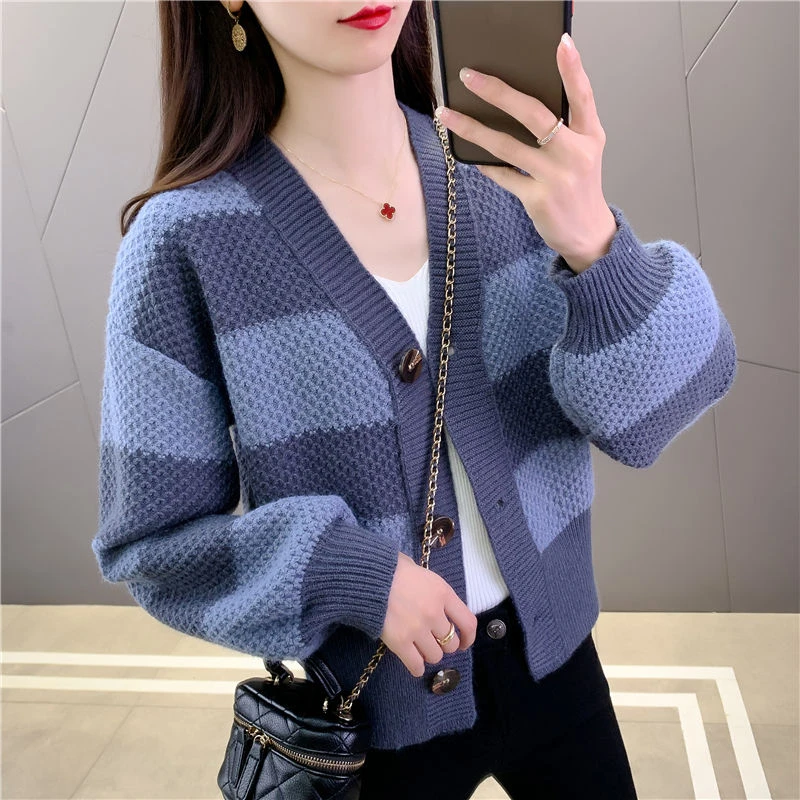 小香风宽松长袖针织衫开衫女2024新款设计感小众短款毛衣外套春秋