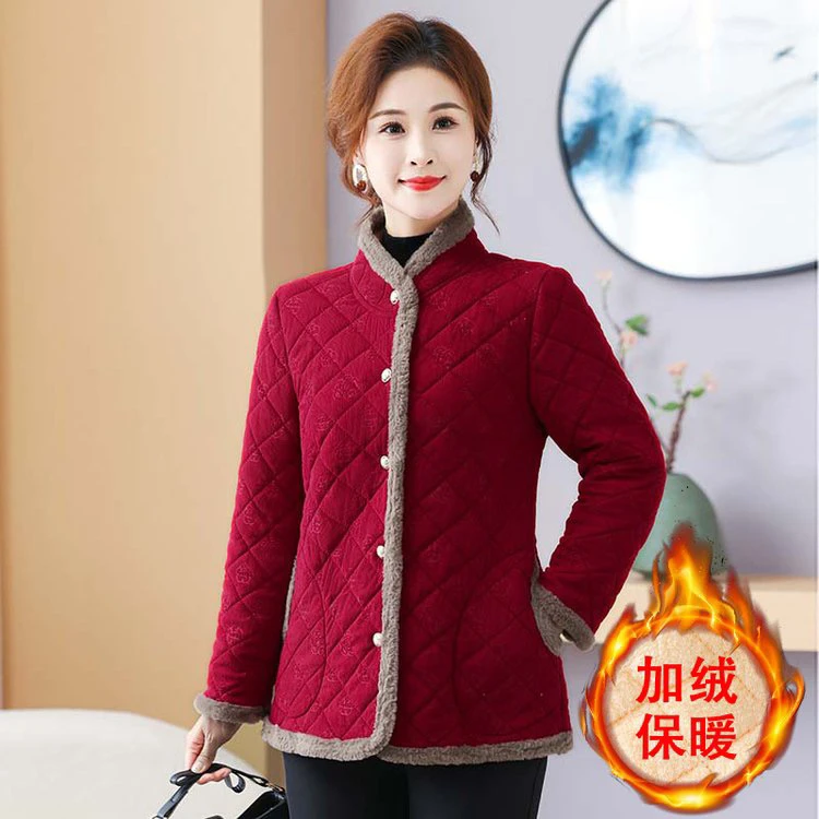 秋冬保暖妈妈秋冬加绒气质时尚宽松中老年女装棉服棉衣保暖洋气