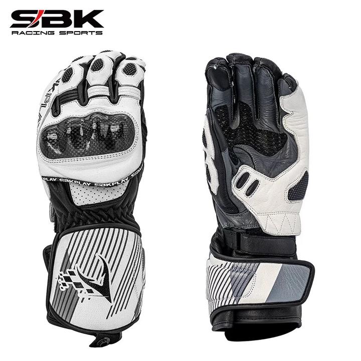 SBK摩托车竞技手套碳纤维长款防护骑士手套机车赛车防摔骑行触屏