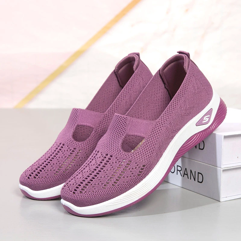 夏季布鞋平底镂空网面时尚妈妈鞋舒适透气软底老年休闲女鞋