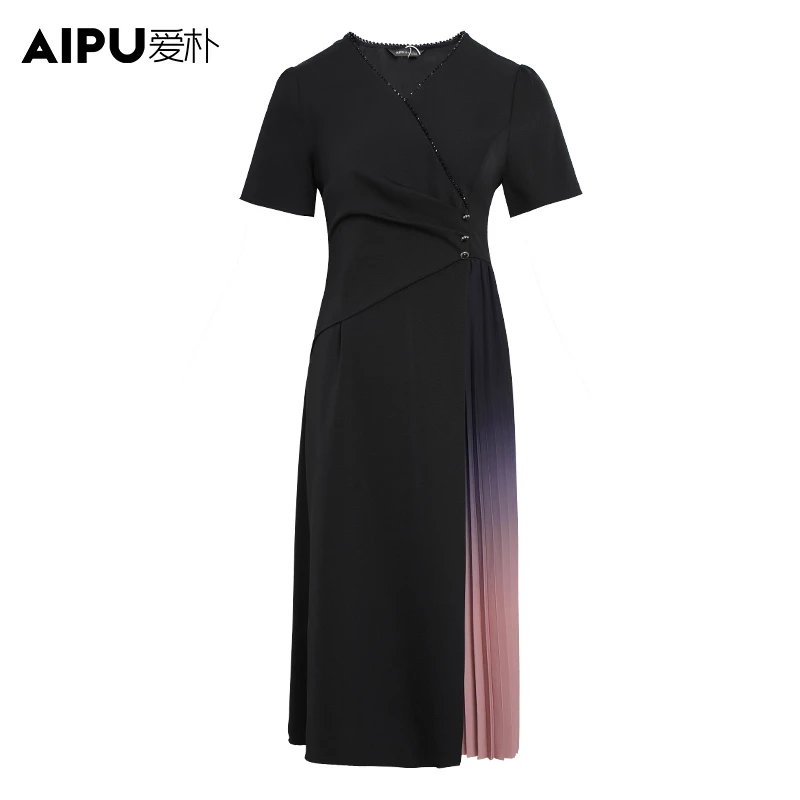 品牌大码女装2024夏高级感渐变连衣裙胖mm显瘦气质佳中长裙21409