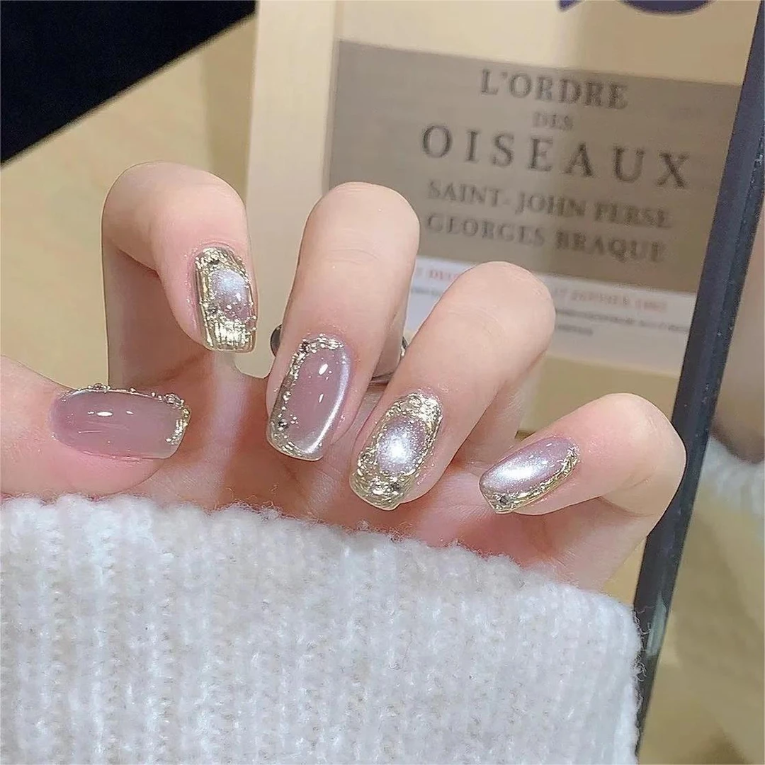 KGEG纯手工穿戴甲美甲湖蓝粉紫猫眼宫廷风布契拉提长短款指甲贴片