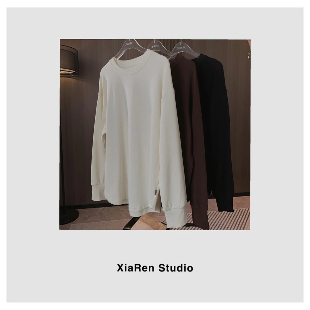 【只出不进】【圆领磨毛T】装打底衫内搭长袖上衣秋款潮牌装