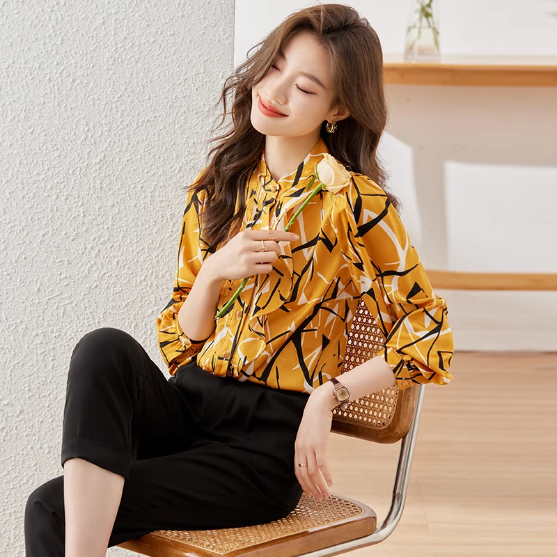 Q6862新款长袖衬衫百搭洋气显瘦春夏时尚宽松印花碎花韩版上衣