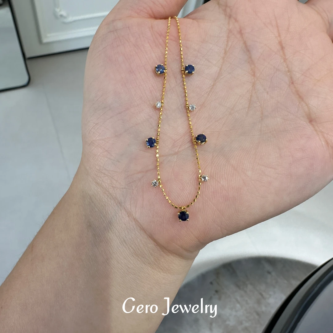 CERO【公主专属】18k金轻奢时尚气质蓝宝石满天星钻石手链AA0423